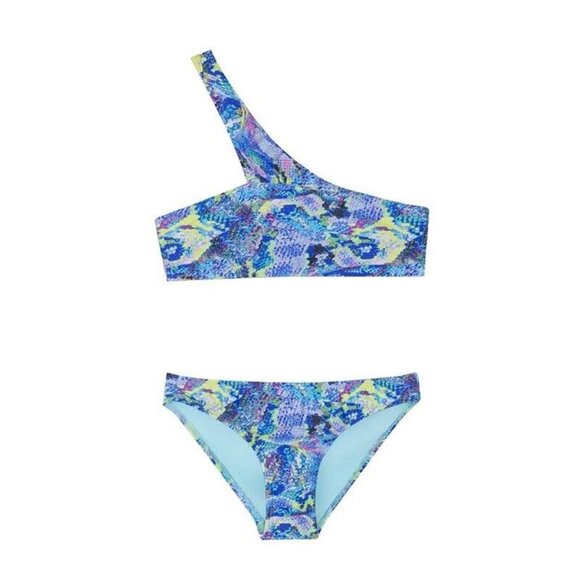 NWT PIlyq 2 Girls Mamba One Shoulder Snakeskin Bikini 117510